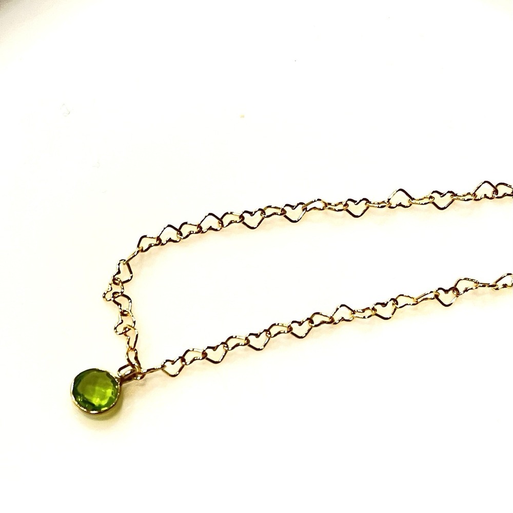 Gold Filled Heart Chain Bracelet Green Tourmaline Gold-filled Charm Luxe - Picture 2 of 6